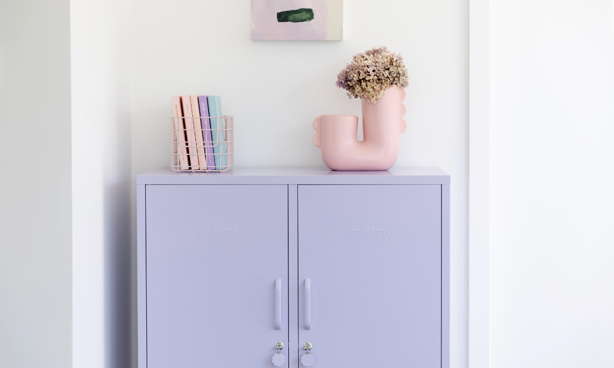 The midi storage cabinet in Lilac lavender purple by mustard made lockers